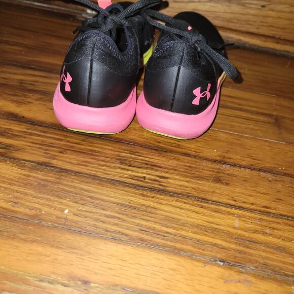 Under Armour Women's Sz 9.5 Micro G Foam Pink/Black/Neon Lace Up Running Shoes - Picture 5 of 9